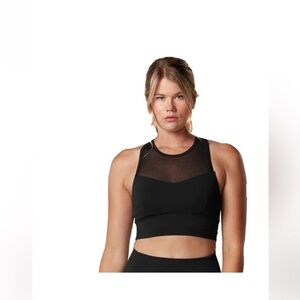 Tavi Noir- Black Strappy Mesh High Neck Sports Bra - S